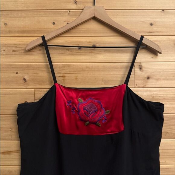 Vintage Y2K Clio Sz Large Red Black Silk Mandarin Asian Jacket Flapper Dress Set - Picture 8 of 15